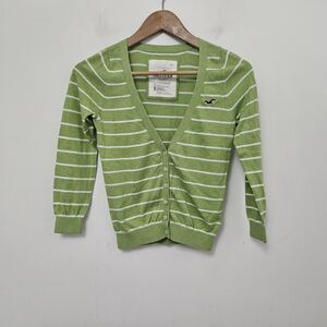 HOLLISTER Women's Green Striped Lightweight Cardigan Sweater Size S